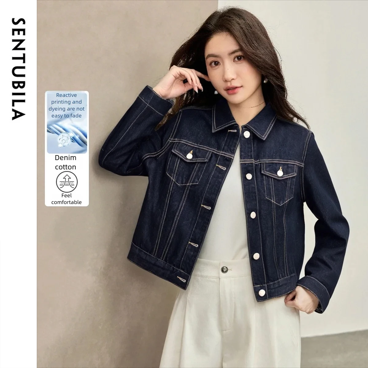 SENTUBILA синяя джинсовая куртка женская, осень 2025 г., с отложным воротником, контрастная короткая куртка с длинными рукавами, однобортная W53WD1701
SENTUBILA синяя джинсовая куртка женская, осень 2025 г., с отложным воротником, контрастная короткая куртка с длинными рукавами, однобортная W53WD1701