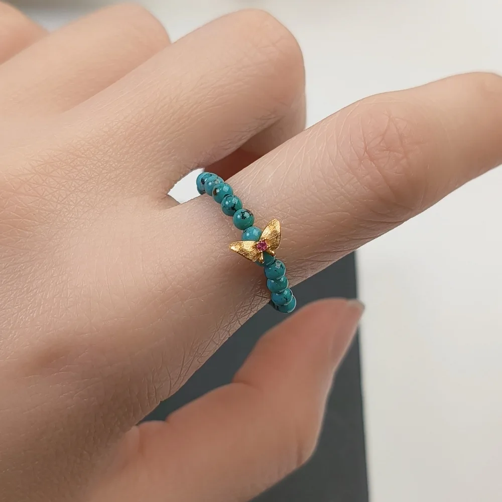 Certificate Natural Turquoise Elastic Ring 925 Silver Butterfly Charm Real Blue Stone Bead Tail Ring Women Layered Hand Jewelry
Certificate Natural Turquoise Elastic Ring 925 Silver Butterfly Charm Real Blue Stone Bead Tail Ring Women Layered Hand Jewelry
