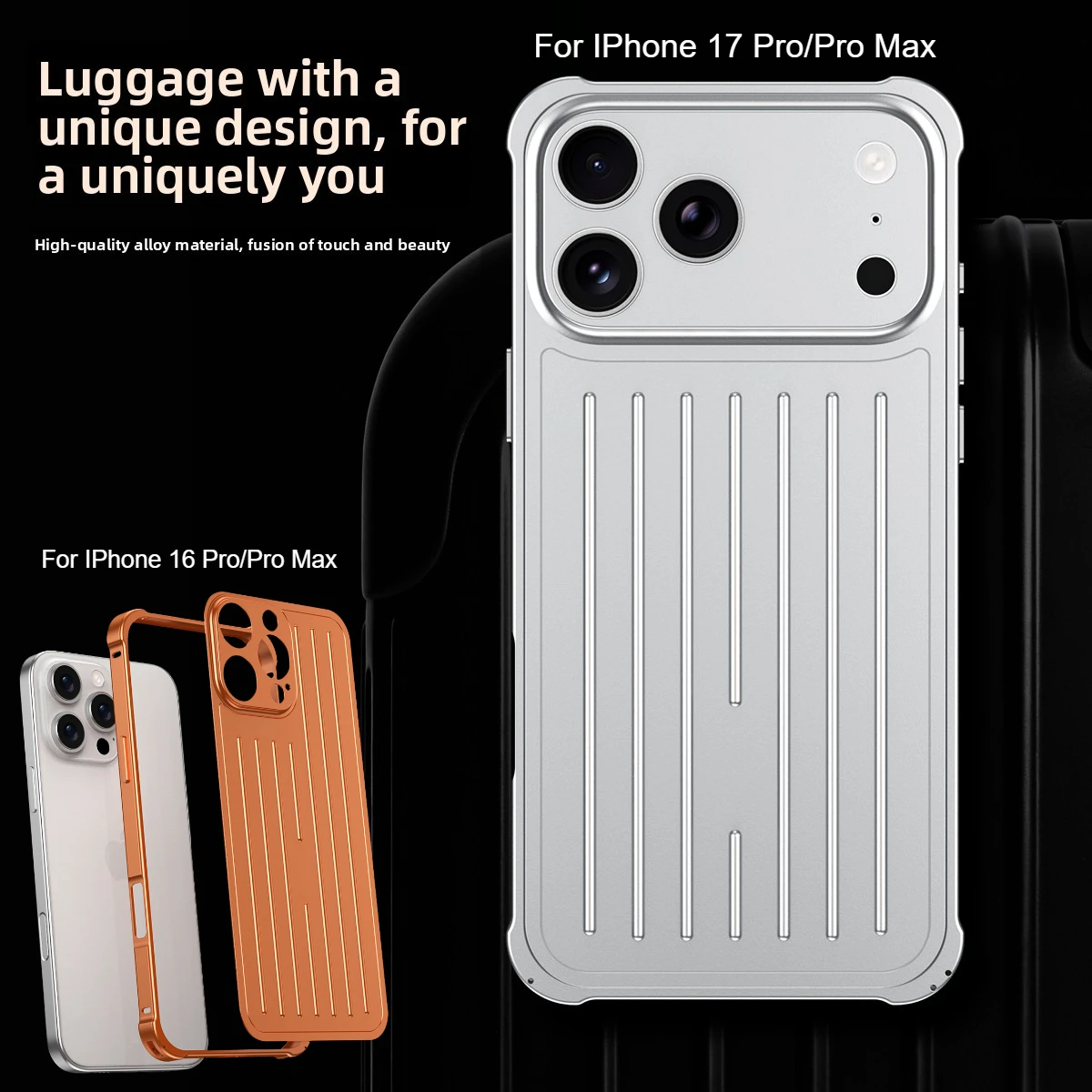 3D Corrugated Stripe Stylish Luggage Back Film Case For iPhone 17 16 Pro Max Aluminum Alloy Framework Anti-drop Protection Cover
3D Corrugated Stripe Stylish Luggage Back Film Case For iPhone 17 16 Pro Max Aluminum Alloy Framework Anti-drop Protection Cover