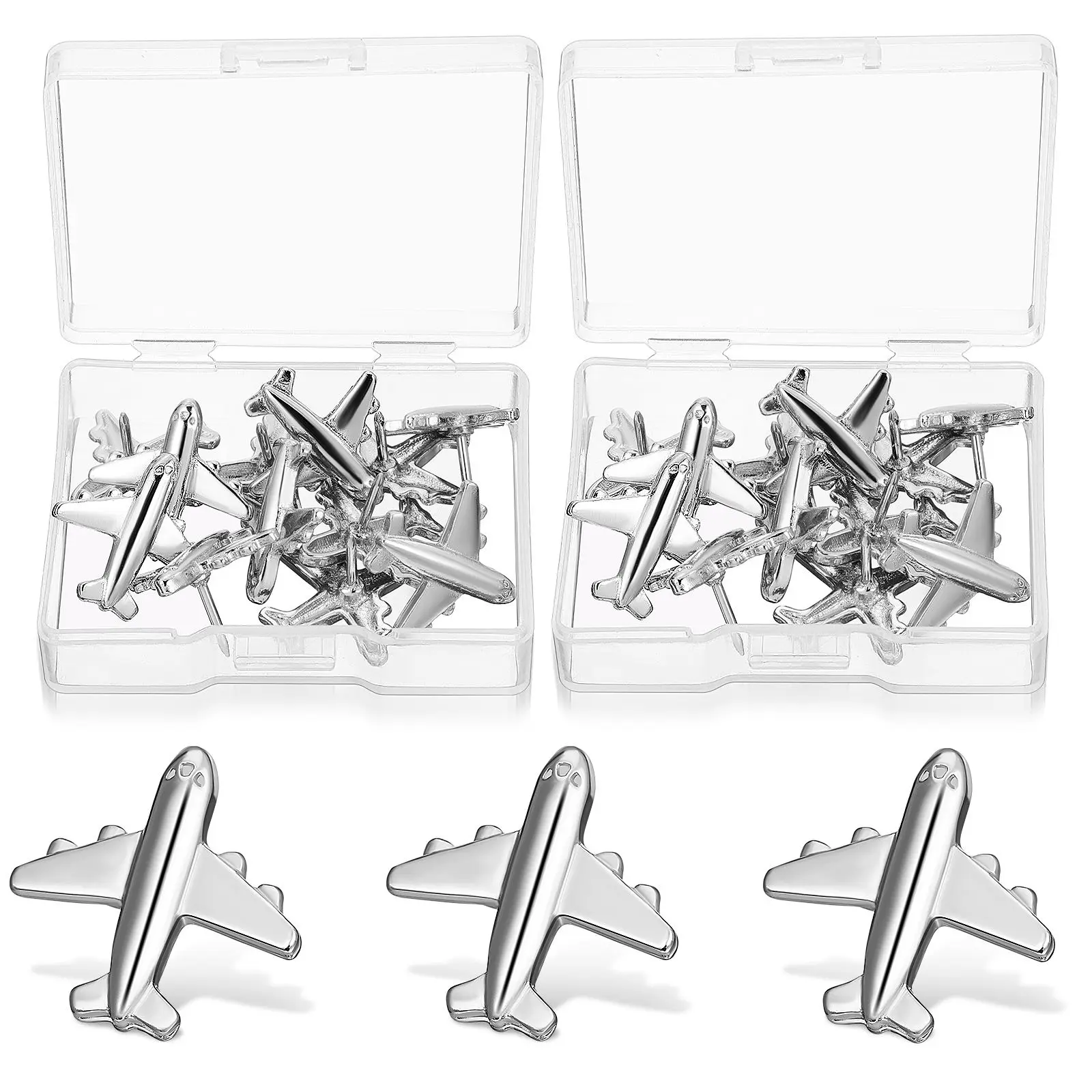 24 Pcs Silver Metal Airplane Pushpins 11mm Needle 19 3mm Body 20mm Wide Office Crafts Decorative Thumb Tacks Wall Accessories
24 Pcs Silver Metal Airplane Pushpins 11mm Needle 19 3mm Body 20mm Wide Office Crafts Decorative Thumb Tacks Wall Accessories