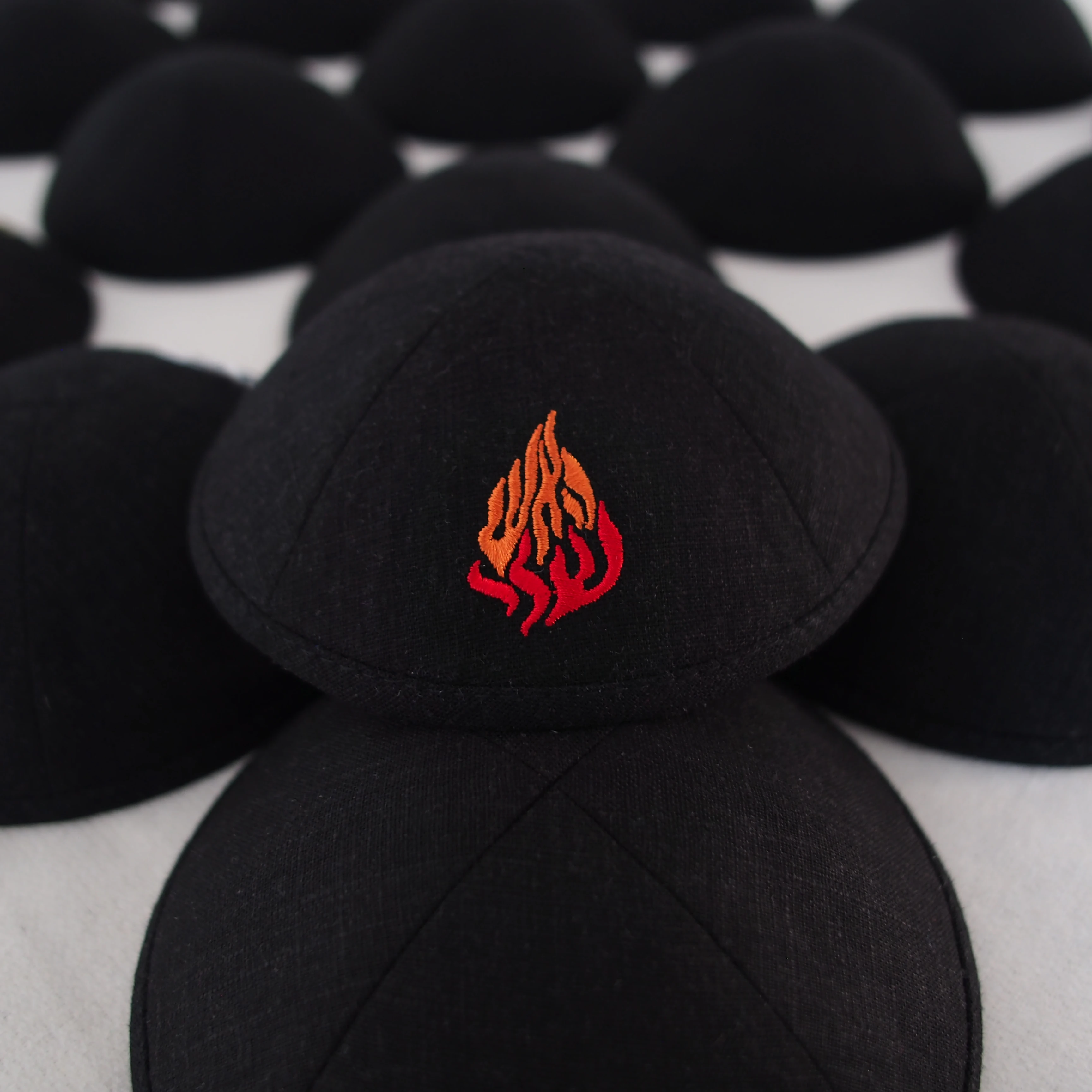 Black Custom Flame Embroidered Linen Kippah, Jewish Ahava Wedding or BarBat Mitzvah Custom Kippah, Jewish Gift Yarmulke
Black Custom Flame Embroidered Linen Kippah, Jewish Ahava Wedding or BarBat Mitzvah Custom Kippah, Jewish Gift Yarmulke
