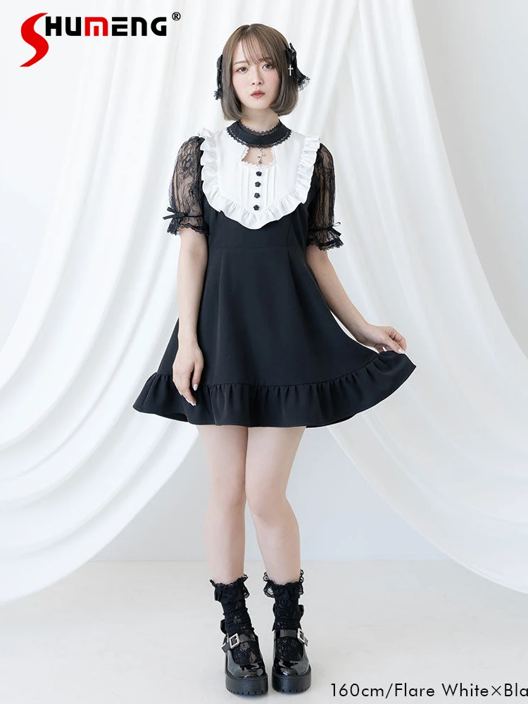 Japanese Style Sweet Cute Lace Stitching Hollow Out Bow Round Neck Short Sleeve High Waist Slim A-Line Dress Women Summer 2024
Japanese Style Sweet Cute Lace Stitching Hollow Out Bow Round Neck Short Sleeve High Waist Slim A-Line Dress Women Summer 2024