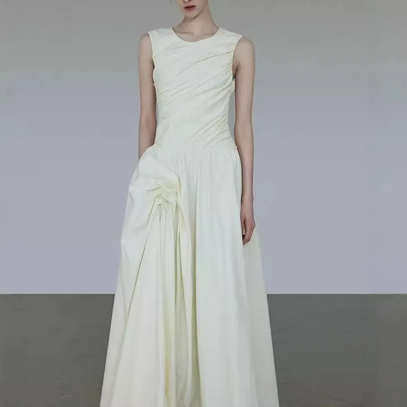 Elegant Fold Big Swing Dresses Spring Women O Neck Sleeveless Long Dress Summer High Waist Slim Zipper Basic Knee Length Dress
Elegant Fold Big Swing Dresses Spring Women O Neck Sleeveless Long Dress Summer High Waist Slim Zipper Basic Knee Length Dress