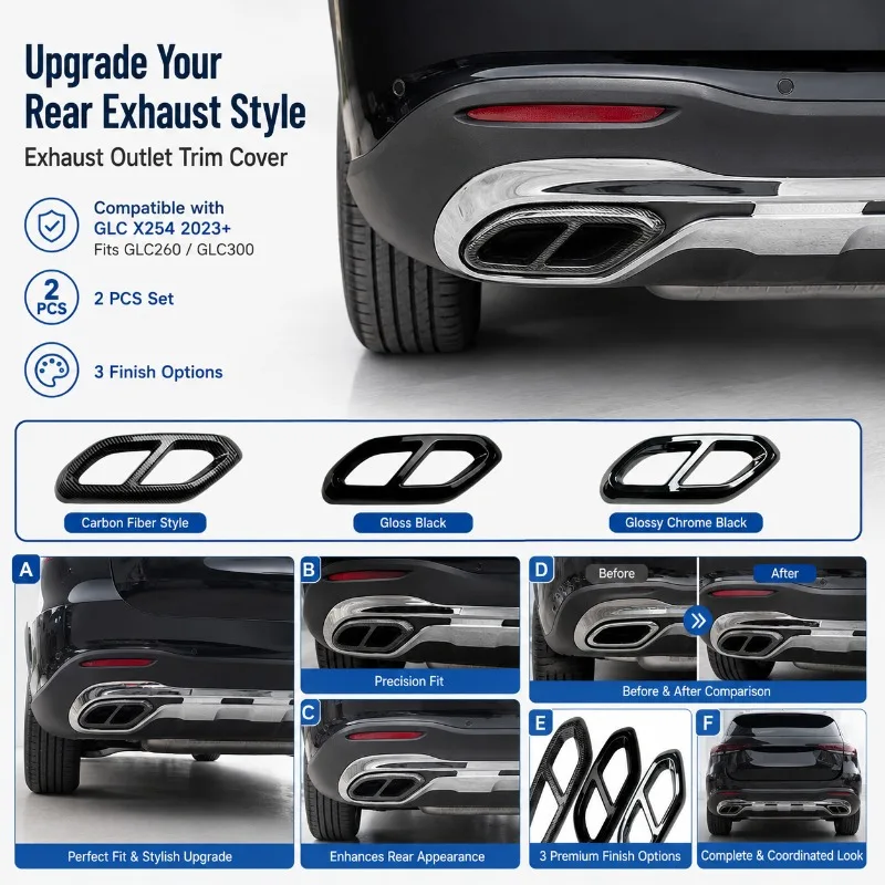 2PCS Exhaust Outlet Trim Cover for Mercedes Benz GLC X254 2023+ GLC260 GLC300 Rear Tailpipe Frame AMG Style
2PCS Exhaust Outlet Trim Cover for Mercedes Benz GLC X254 2023+ GLC260 GLC300 Rear Tailpipe Frame AMG Style