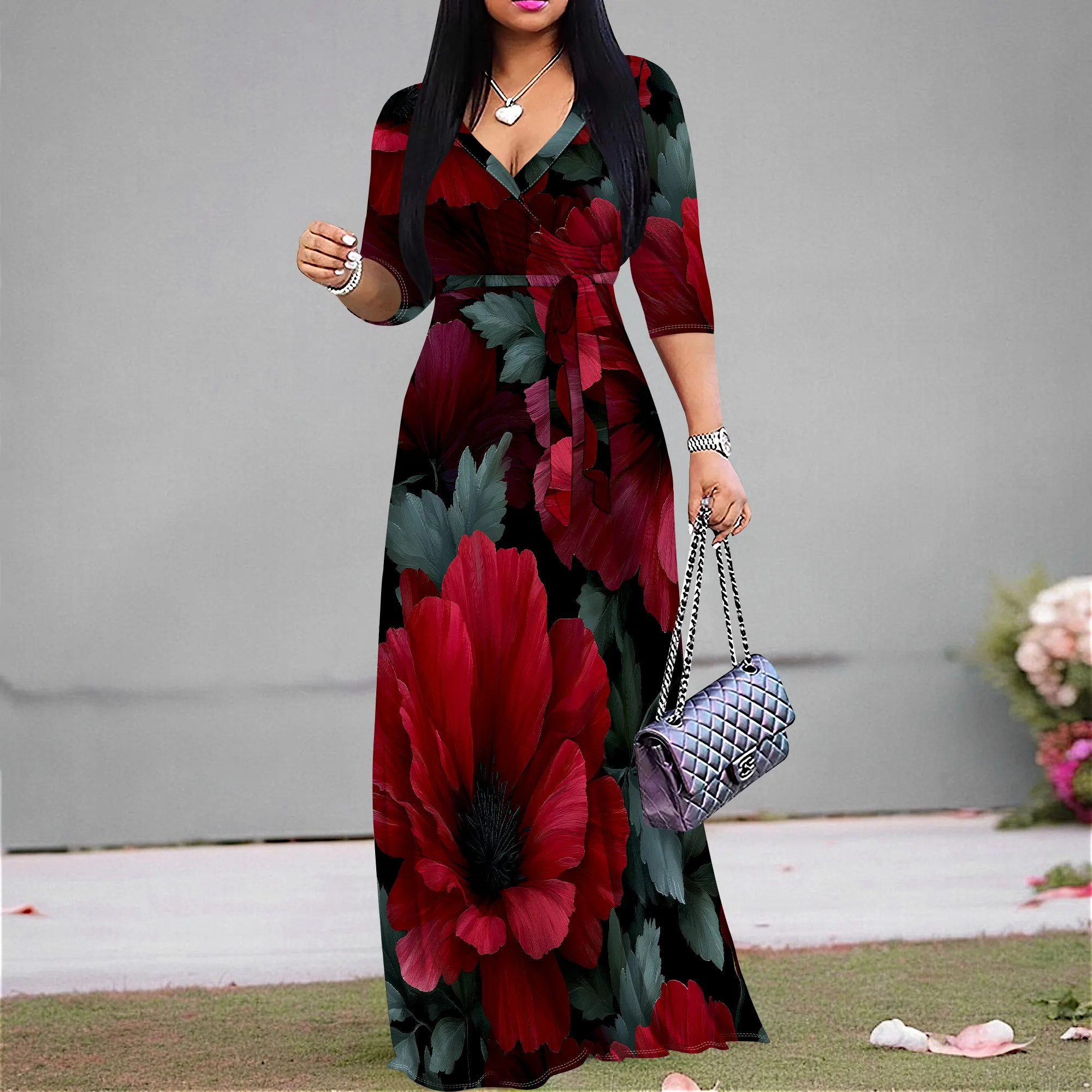 Bold Floral Print Maxi Dress for Women S-3XL V-Neck Tie Waist Style for Fall Wedding Guest, Brunch or Church Outfit Look
Bold Floral Print Maxi Dress for Women S-3XL V-Neck Tie Waist Style for Fall Wedding Guest, Brunch or Church Outfit Look