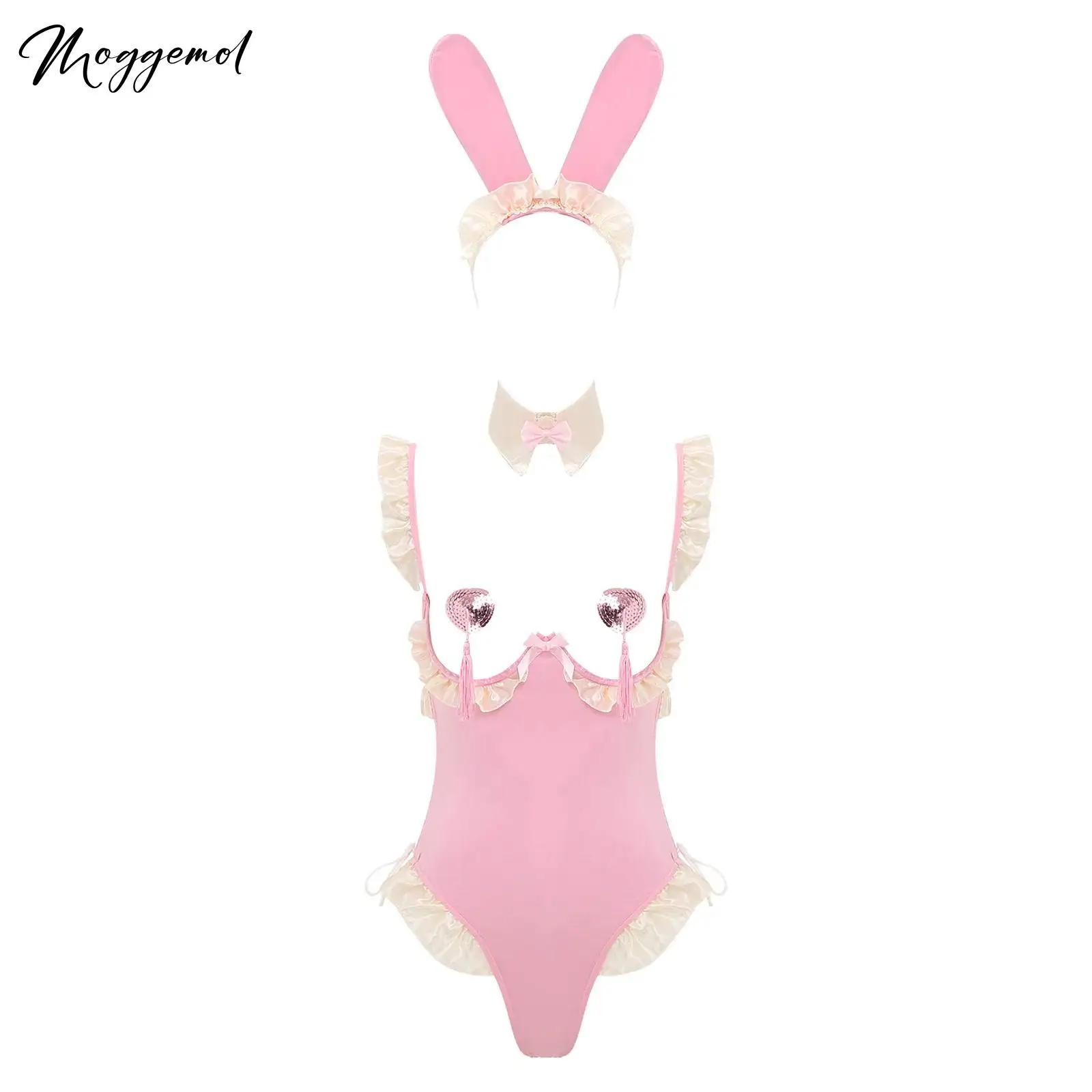 Womens Bunny Maid Roleplay Lingerie Costume Push-up Open Cups Ruffled Side Lace-up Bodysuit Nipple Covers Collar And Rabbit Ear
Womens Bunny Maid Roleplay Lingerie Costume Push-up Open Cups Ruffled Side Lace-up Bodysuit Nipple Covers Collar And Rabbit Ear
