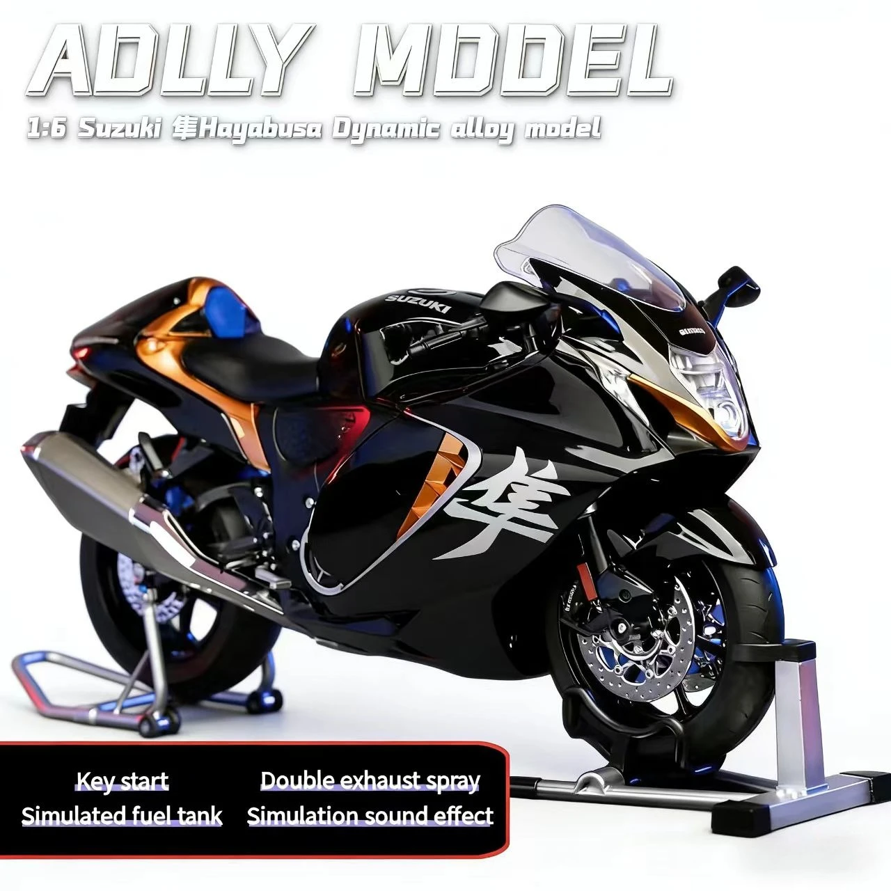 For SUZUKI HAYABUSA GSX-1300R Spray 1:6 Alloy Metal Diecast Motorcycle Model Dynamic Ornaments Sound And Light Gift Collection
For SUZUKI HAYABUSA GSX-1300R Spray 1:6 Alloy Metal Diecast Motorcycle Model Dynamic Ornaments Sound And Light Gift Collection