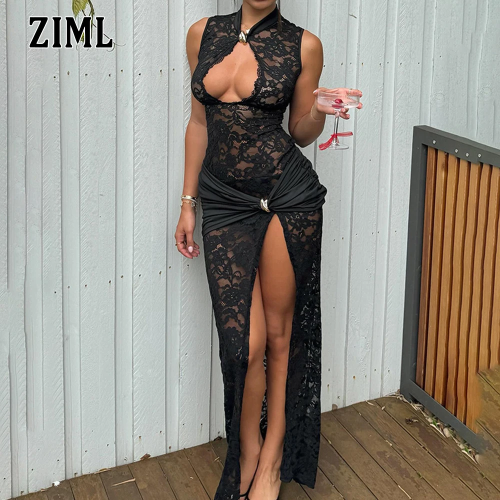 ZIML Solid Lace Sexy Slimming Backless Split Dress for Women Halter Sleeveless High Waist Hollow Out Dress Female Fashion New
ZIML Solid Lace Sexy Slimming Backless Split Dress for Women Halter Sleeveless High Waist Hollow Out Dress Female Fashion New