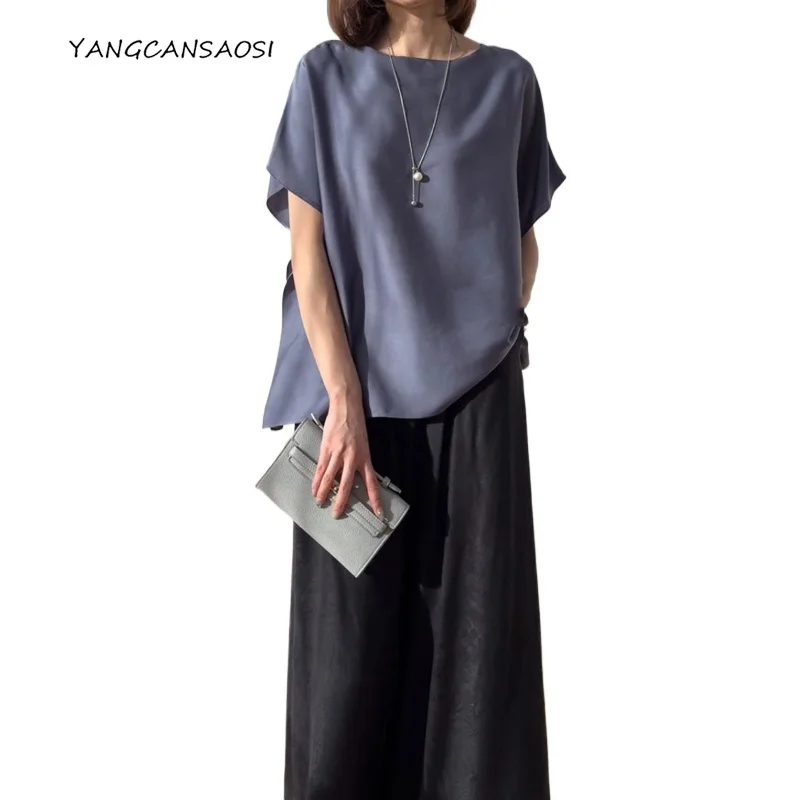 Minimalist Style 19MM 93% Natural Mulberry Silk Elastic Double Qiao Satin One Word Neck Batwing Sleeve Women's Casual T-shirt
Minimalist Style 19MM 93% Natural Mulberry Silk Elastic Double Qiao Satin One Word Neck Batwing Sleeve Women's Casual T-shirt