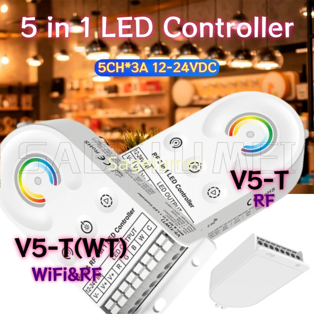 Функция Wi-Fi и RF 5-в-1, подходит для одноцветных, цветовой температуры, светодиодных лент RGB, RGBW, RGB+CCT (приложение Tuya) V5-T V5-T (WT)
Функция Wi-Fi и RF 5-в-1, подходит для одноцветных, цветовой температуры, светодиодных лент RGB, RGBW, RGB+CCT (приложение Tuya) V5-T V5-T (WT)