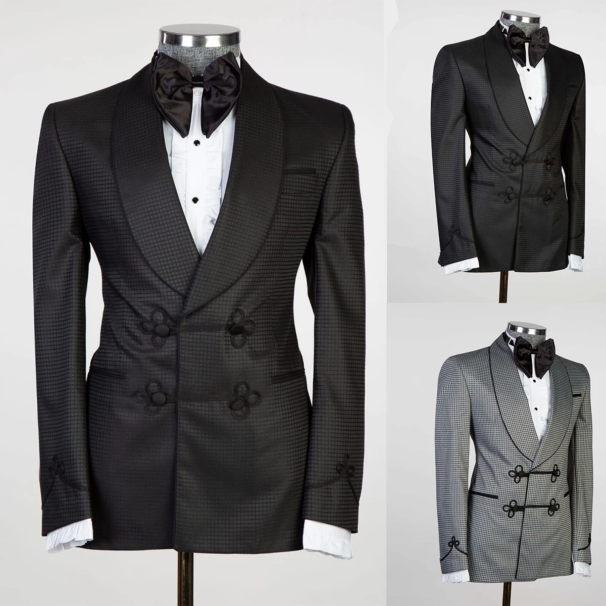 Modern Men's Suits Tailored 2 Pieces Jacquard Blazer Black Pants Chinese Knot Groom Sheer Lapel Plaid Stripes Customed Plus Size
Modern Men's Suits Tailored 2 Pieces Jacquard Blazer Black Pants Chinese Knot Groom Sheer Lapel Plaid Stripes Customed Plus Size