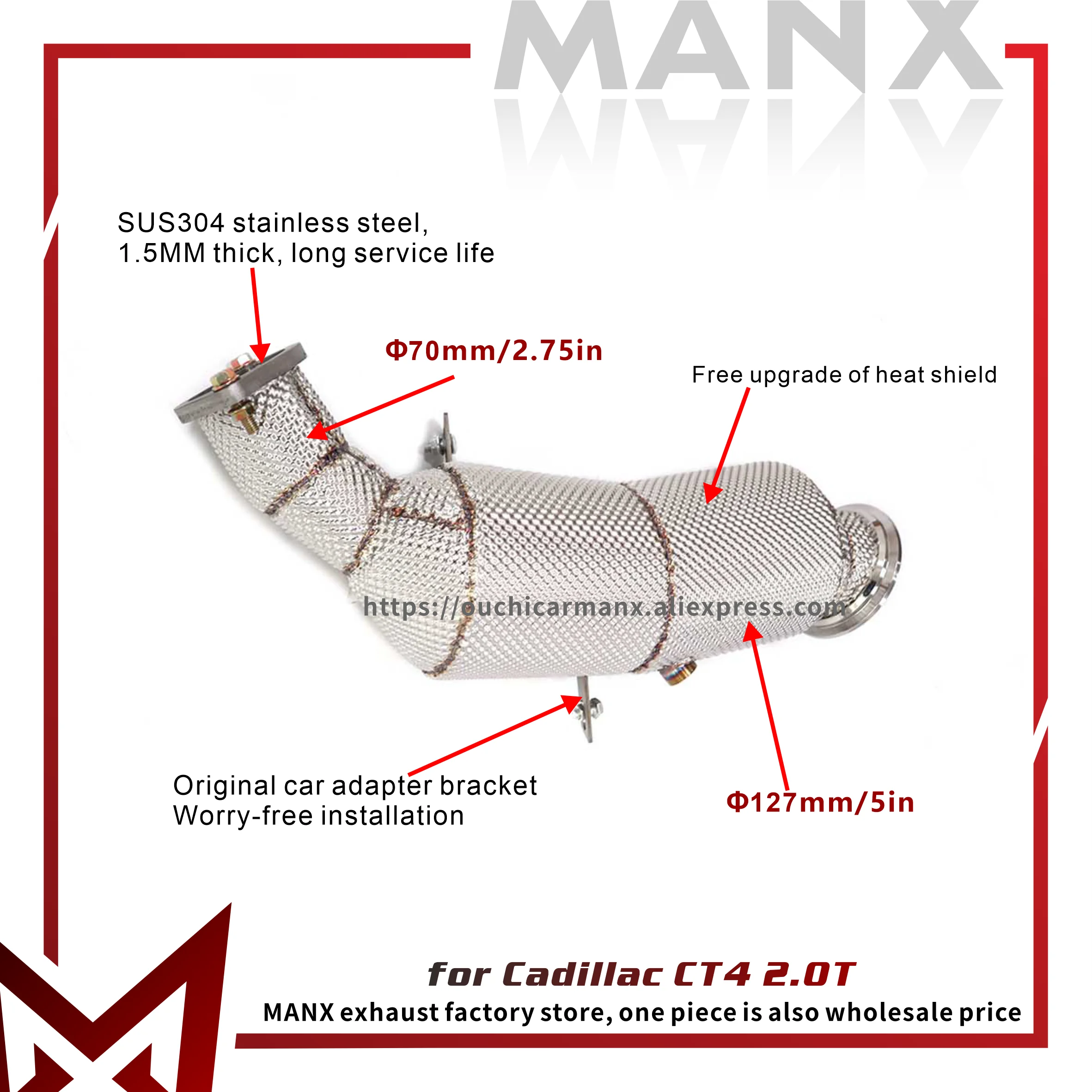 MANX Catalyzed Downpipe Catless Downpipe For Cadillac CT4 2.0T Car Exhaust system High Performance pipe
MANX Catalyzed Downpipe Catless Downpipe For Cadillac CT4 2.0T Car Exhaust system High Performance pipe