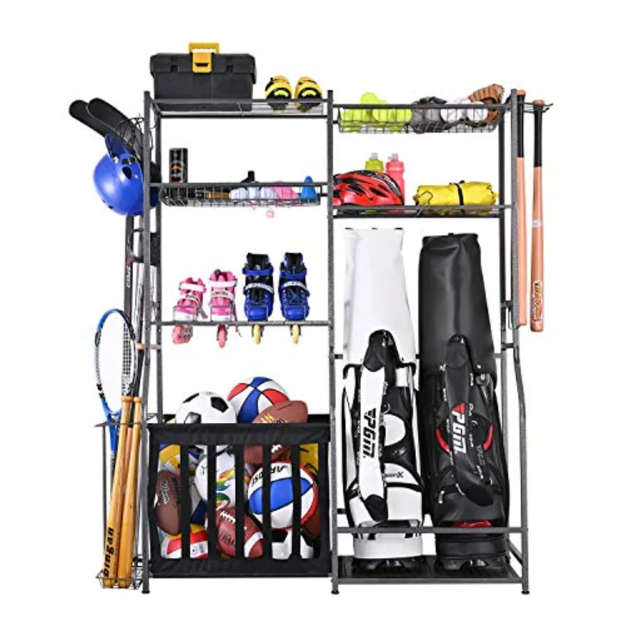 Garage Sports Equipment Storage Rack for 2 Golf Bags with Multi-Use Organizer System Heavy-Duty Metal Frame in Black with High-
Garage Sports Equipment Storage Rack for 2 Golf Bags with Multi-Use Organizer System Heavy-Duty Metal Frame in Black with High-