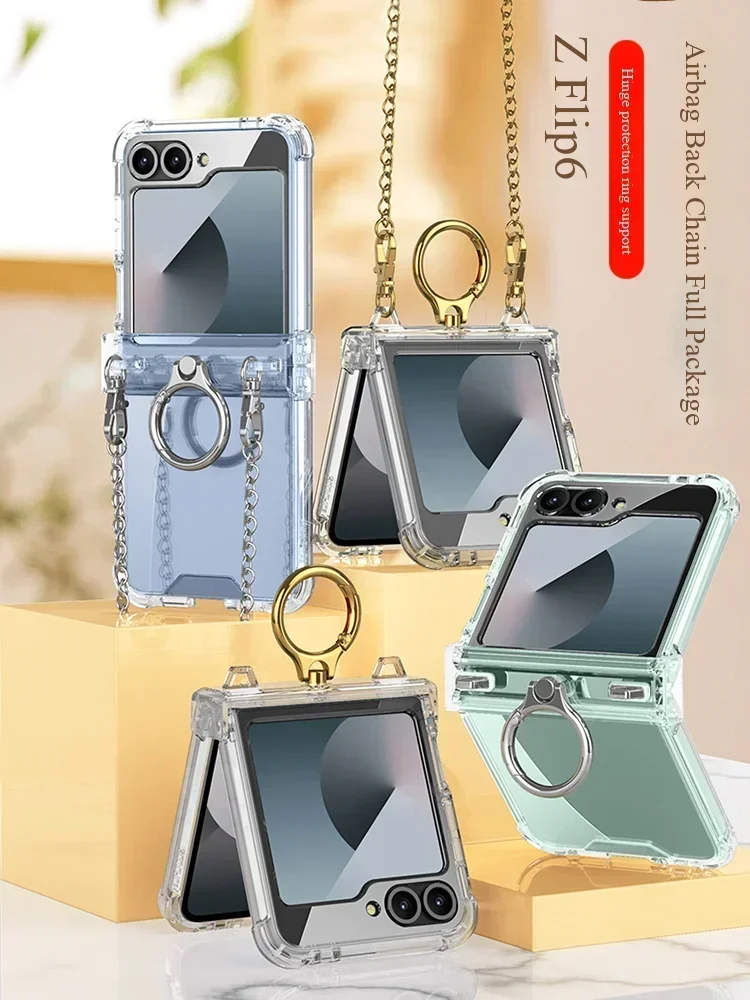 For Samsung Galaxy Z Flip 5 Case Luxury Transparent Colorful Folding Ring Bracket With hanging chain necklace Hard Cover
For Samsung Galaxy Z Flip 5 Case Luxury Transparent Colorful Folding Ring Bracket With hanging chain necklace Hard Cover