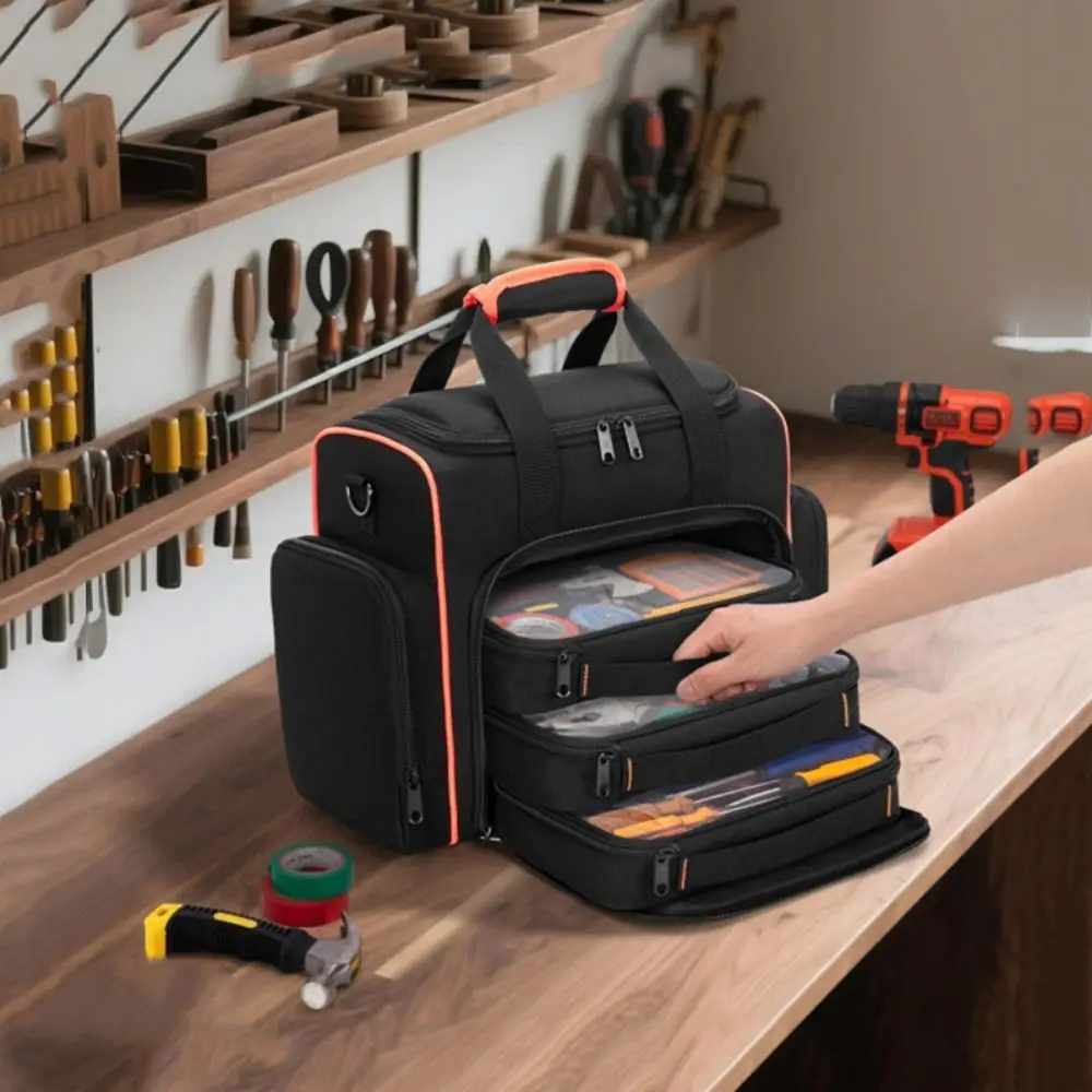 Сумка для инструментов черного цвета, 2 слоя, 3 съемных чехла, сумка для инструментов, 2-слойная конструкция, красные съемные чехлы с переплетом, инструменты для электрика
Сумка для инструментов черного цвета, 2 слоя, 3 съемных чехла, сумка для инструментов, 2-слойная конструкция, красные съемные чехлы с переплетом, инструменты для электрика