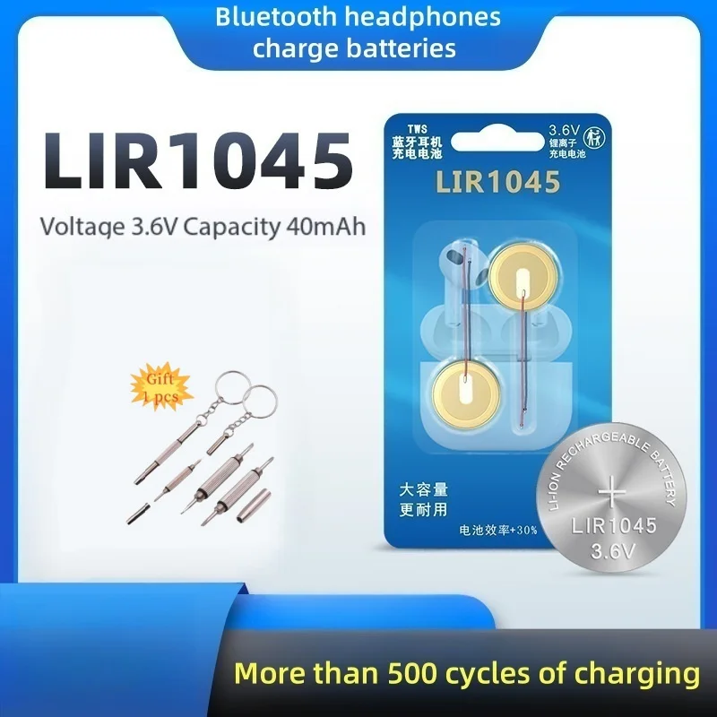 3.6V 40mAh LIR1045 Button Rechargeable Battery for TWS Bluetooth Headset Battery
3.6V 40mAh LIR1045 Button Rechargeable Battery for TWS Bluetooth Headset Battery