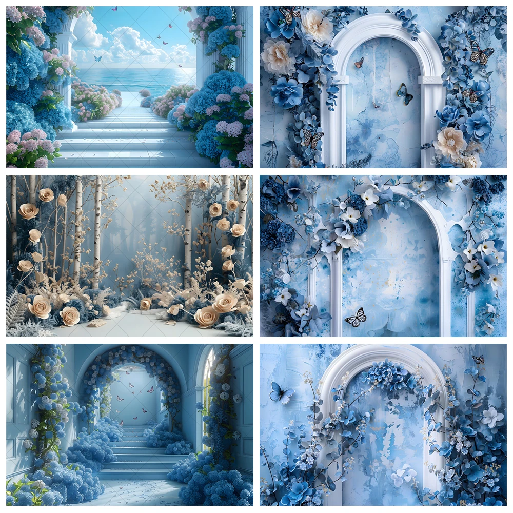 Hydrangea Arch Backdrop Blue White Floral Wedding Ocean Sea Birthday Party Bride Maternity Portrait Backgrounds for Photographs
Hydrangea Arch Backdrop Blue White Floral Wedding Ocean Sea Birthday Party Bride Maternity Portrait Backgrounds for Photographs
