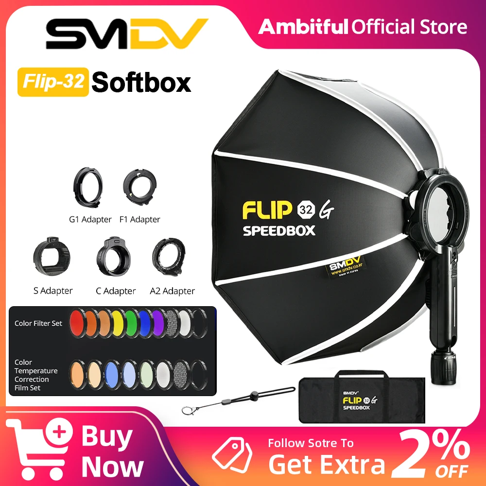 SMDV Flip 32 Quickly Release Parabolic Out Door Softbox for Godox Flash Soft box V1 AD100PRO AD300PRO V860III AD200
SMDV Flip 32 Quickly Release Parabolic Out Door Softbox for Godox Flash Soft box V1 AD100PRO AD300PRO V860III AD200