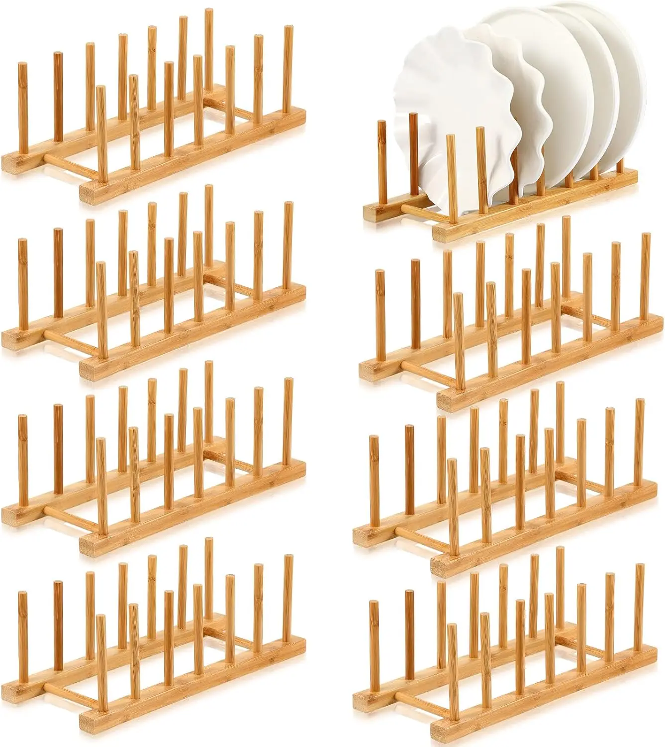 8 Pcs Bamboo Wooden Plate Rack Dish Drying Rack Wood Pot Lid Holder Stand Kitchen Cabinet Organizer for Bowl Cup Cutting Boar
8 Pcs Bamboo Wooden Plate Rack Dish Drying Rack Wood Pot Lid Holder Stand Kitchen Cabinet Organizer for Bowl Cup Cutting Boar