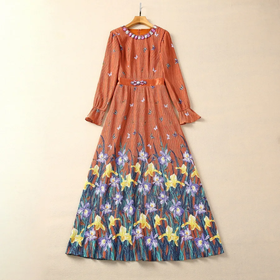 Europe and the United States women's 2024 winter new Beaded crew neck Flared sleeve long sleeve flower print Fashion dress
Europe and the United States women's 2024 winter new Beaded crew neck Flared sleeve long sleeve flower print Fashion dress
