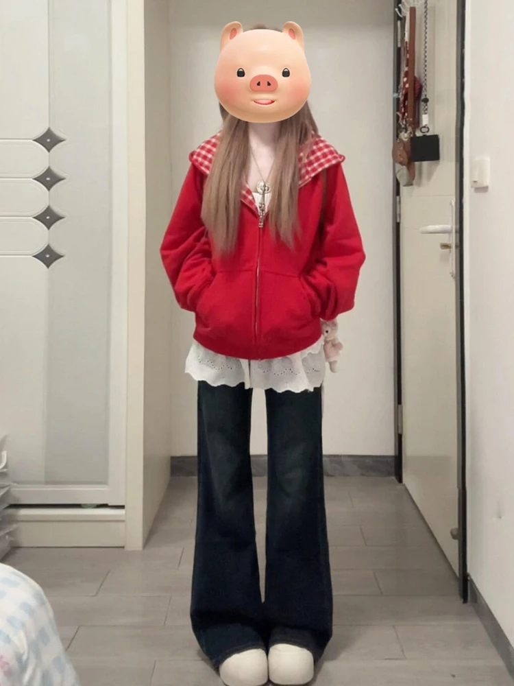 Red Plaid Zipper Hooded Jaet Women's Loose Casual ort Top Spring Autumn 2025 New Korean Sle Warm Polyester Fiber
Red Plaid Zipper Hooded Jaet Women's Loose Casual ort Top Spring Autumn 2025 New Korean Sle Warm Polyester Fiber