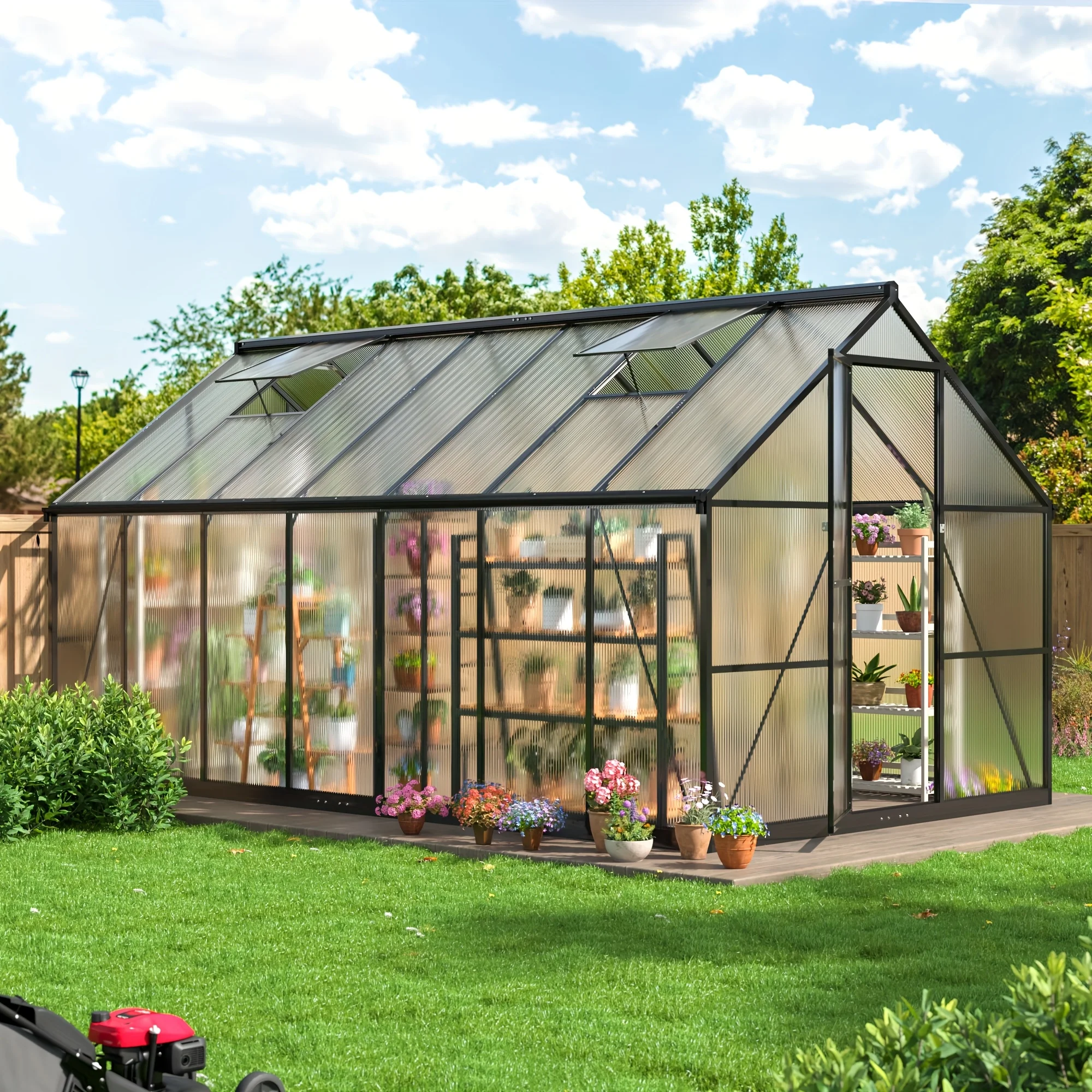 Spacious Outdoor Polycarbonate Garden House - Walk-in Design with Strong Aluminum Frame, Quick Setup, Roof Ventilation, and All-Year Round Protection - Ideal for Backyard Gardening and Greenhouse Use to Help Plants Flourish in Every Season
Spacious Outdoor Polycarbonate Garden House - Walk-in Design with Strong Aluminum Frame, Quick Setup, Roof Ventilation, and All-Year Round Protection - Ideal for Backyard Gardening and Greenhouse Use to Help Plants Flourish in Every Season