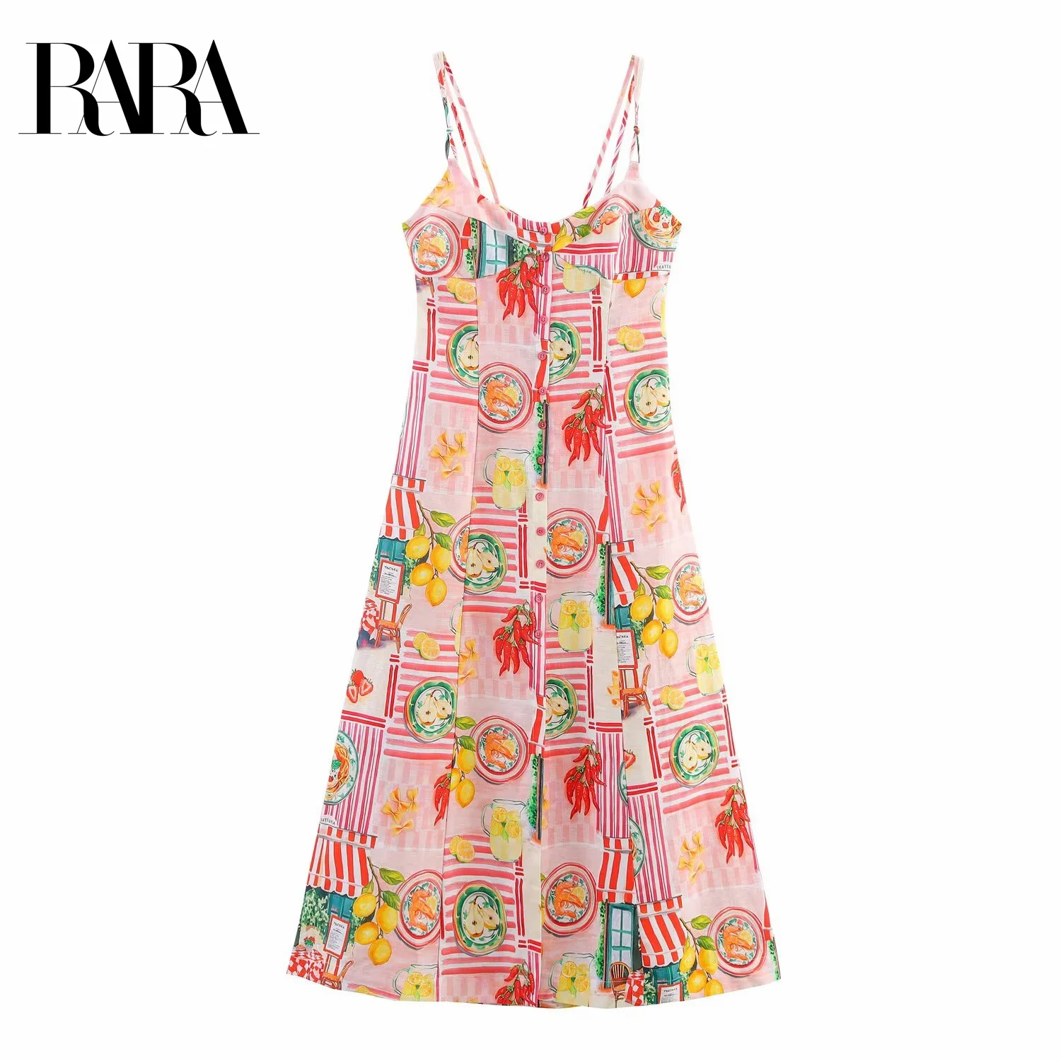 RARA Womens Elegant Sexy Square - Neck Sleeveless Spaghetti - Strap Linen - Blend Mid - length Printed Dress with Back Cut - out
RARA Womens Elegant Sexy Square - Neck Sleeveless Spaghetti - Strap Linen - Blend Mid - length Printed Dress with Back Cut - out