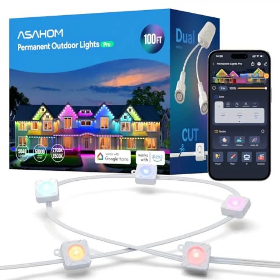 Permanent Outdoor Lights Pro S108B, 100FT with 72 RGBCW LED Lights, WLED Integrated, 70lm White, 30000 Dynamic Effect, AI Light
Permanent Outdoor Lights Pro S108B, 100FT with 72 RGBCW LED Lights, WLED Integrated, 70lm White, 30000 Dynamic Effect, AI Light