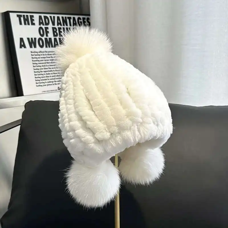 Rex Rabbit Fur Hat Women Winter Ear Protection Hat Natural Fur Cap For Female Thickened Warm fur Cap handmade Knitted Fur Hats
Rex Rabbit Fur Hat Women Winter Ear Protection Hat Natural Fur Cap For Female Thickened Warm fur Cap handmade Knitted Fur Hats