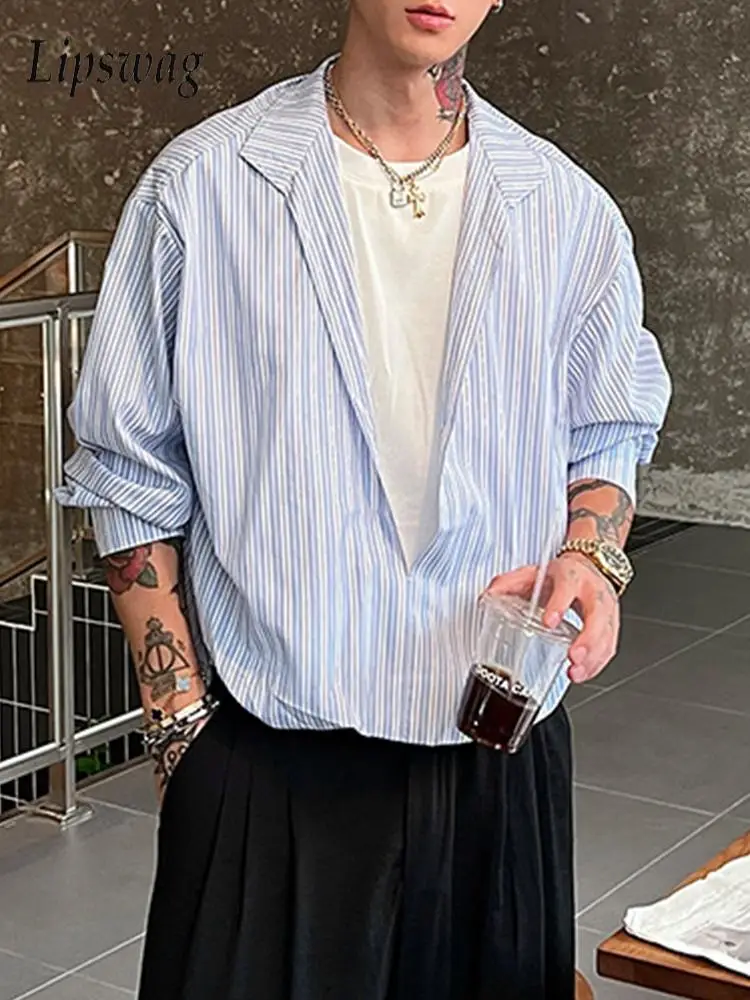 Fake Two Piece Patchwork Shirts Mens Spring Autumn Long Sleeve Striped Print Shirt Vintage Men Turn-down Collar Pullover Shirts
Fake Two Piece Patchwork Shirts Mens Spring Autumn Long Sleeve Striped Print Shirt Vintage Men Turn-down Collar Pullover Shirts