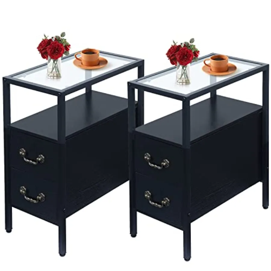 End Tables 24 Height Narrow Nightstands Modern Tall Night Stand with Drawers and Shelf for Living Room Bedroom Tempered Glass
End Tables 24 Height Narrow Nightstands Modern Tall Night Stand with Drawers and Shelf for Living Room Bedroom Tempered Glass
