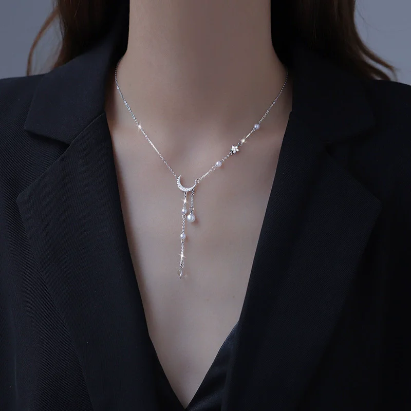 S925 Sterling Silver Star Diamond Moon Tassel Necklace Simple Luxury Collarbone Chain for Women Wedding Party Gift
S925 Sterling Silver Star Diamond Moon Tassel Necklace Simple Luxury Collarbone Chain for Women Wedding Party Gift
