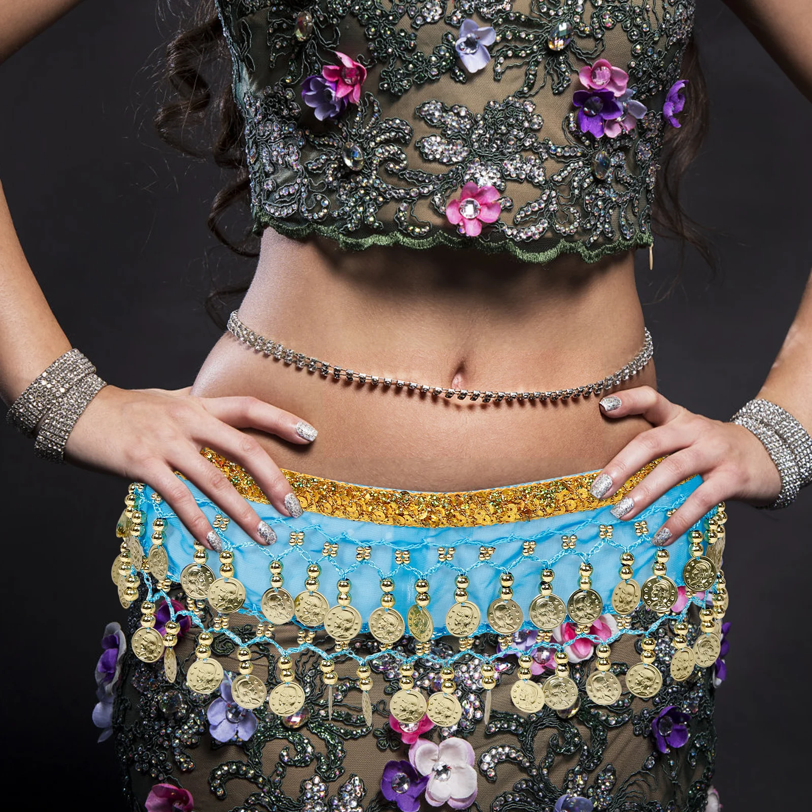 3Pcs Belly Dance Waist Chain Dangling Coins Tassel Fringe Hip Scarf Sparkly Belt Skirt Stage Performance Dance Costume
3Pcs Belly Dance Waist Chain Dangling Coins Tassel Fringe Hip Scarf Sparkly Belt Skirt Stage Performance Dance Costume