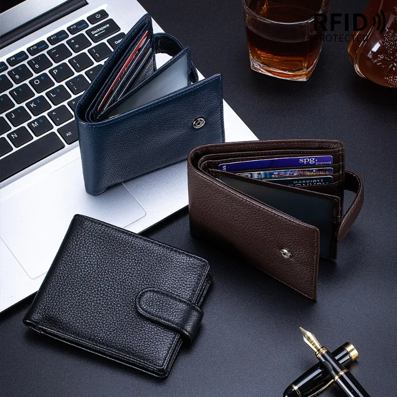 Anti-Theft RFID Blocking Top Grain Leather Wallet, Men's Bifold Short Wallet with Snap Closure, Secure Wallet for Credit Cards
Anti-Theft RFID Blocking Top Grain Leather Wallet, Men's Bifold Short Wallet with Snap Closure, Secure Wallet for Credit Cards