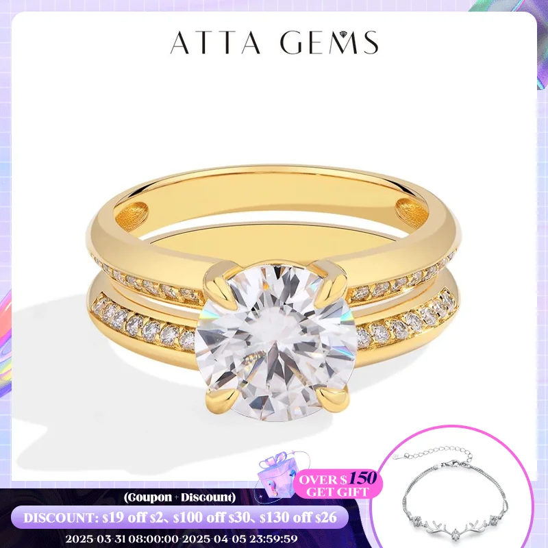 ATTAGEMS Top Quality Moissanite Ring 3CT DVVS1 Round Cut Diamond 925 Silver 18K Gold Plated Engagement Wedding Jewelry for Women
ATTAGEMS Top Quality Moissanite Ring 3CT DVVS1 Round Cut Diamond 925 Silver 18K Gold Plated Engagement Wedding Jewelry for Women