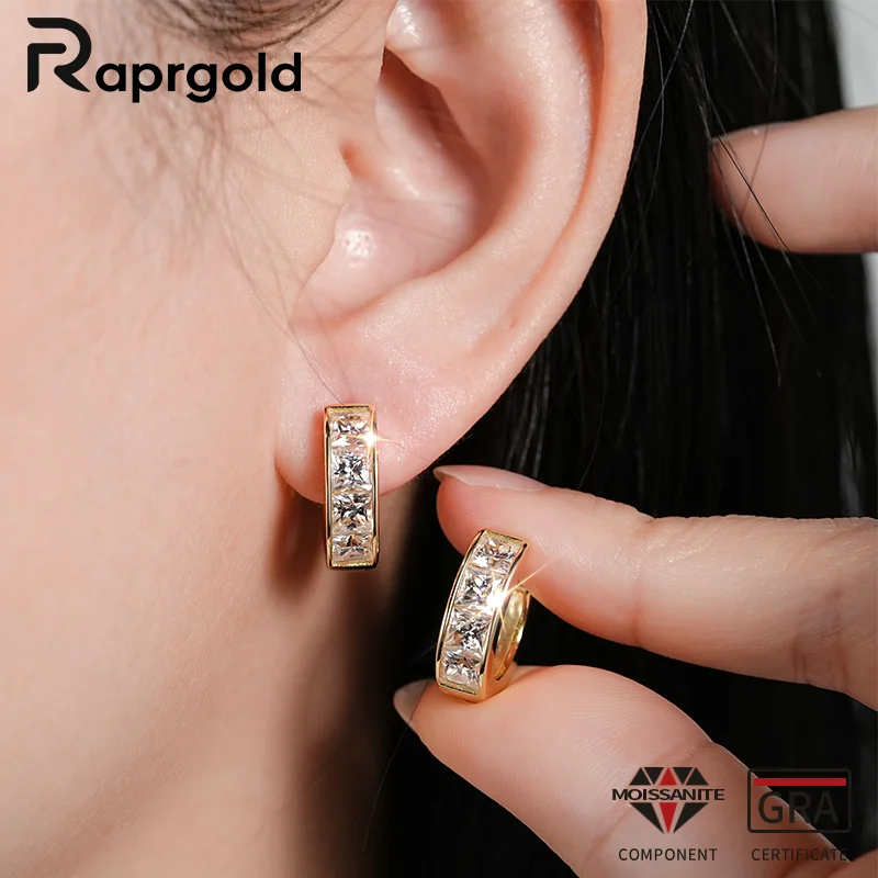 RAPRGOLD GRA Certified Princess Cut Moissanite Hoop Earrings for Women 925 Sterling Silver Huggie Earring Jewelry Gift oorbellen
RAPRGOLD GRA Certified Princess Cut Moissanite Hoop Earrings for Women 925 Sterling Silver Huggie Earring Jewelry Gift oorbellen
