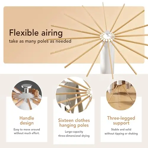 Portable 16-Arm Beechwood Clothes Drying Rack With Triple-Leg Stability And Flexible Airing Design For Indoor Outdoor Use
Portable 16-Arm Beechwood Clothes Drying Rack With Triple-Leg Stability And Flexible Airing Design For Indoor Outdoor Use