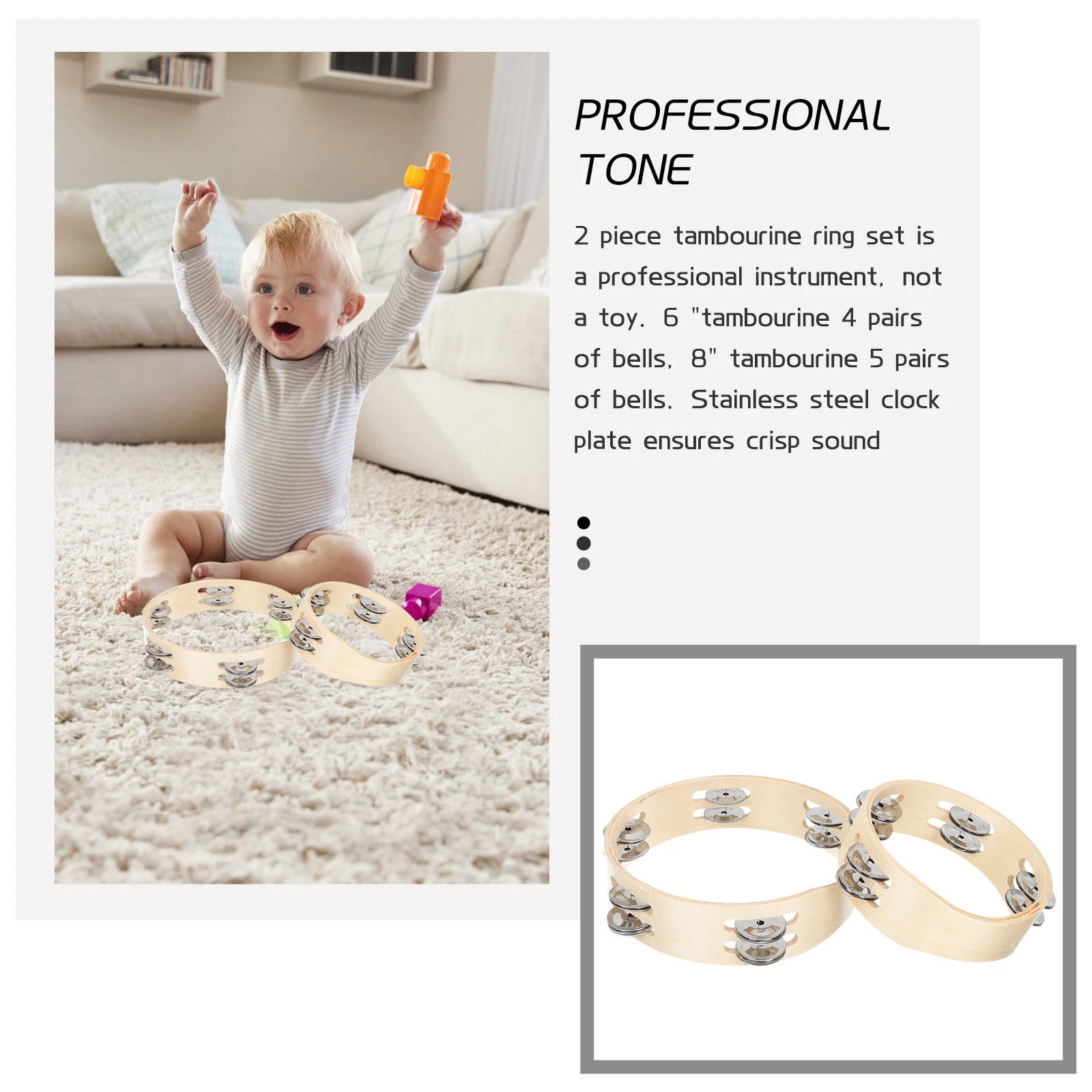 2 Pcs Wooden Double-layered Drum Ring Musical Tambourine Tambourines Instruments Percussion for Kids Small Hand Bell
2 Pcs Wooden Double-layered Drum Ring Musical Tambourine Tambourines Instruments Percussion for Kids Small Hand Bell