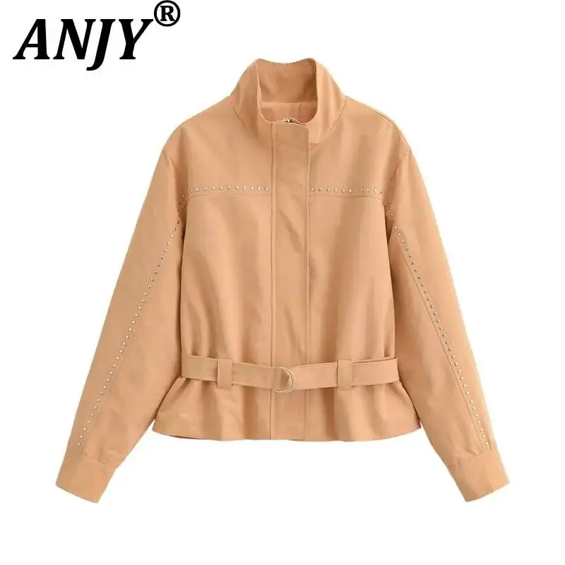 ANJY Spring Autumn New Women Fashion Vintage Rivet Design Sashes Patchwork Jacket Stylish Loose Casual Stand Collar Coats A24552
ANJY Spring Autumn New Women Fashion Vintage Rivet Design Sashes Patchwork Jacket Stylish Loose Casual Stand Collar Coats A24552