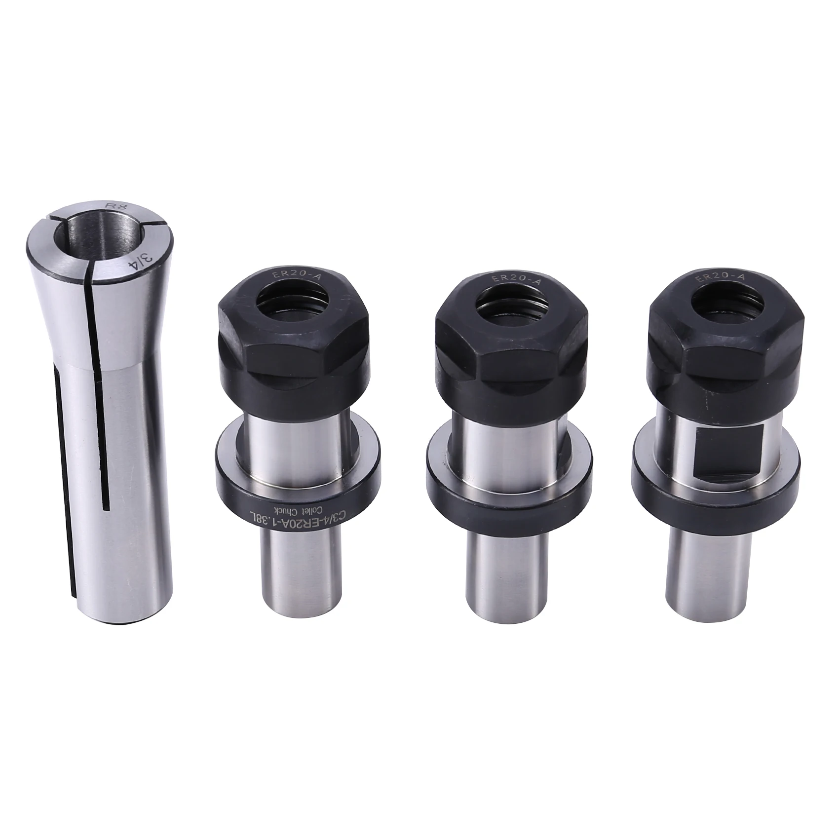 3 Pieces of 3/4 ER20 1.38 Chuck Chuck + 1Pc R8 Chuck 3/4, with Flat TTS System Kit, Tool Holder
3 Pieces of 3/4 ER20 1.38 Chuck Chuck + 1Pc R8 Chuck 3/4, with Flat TTS System Kit, Tool Holder