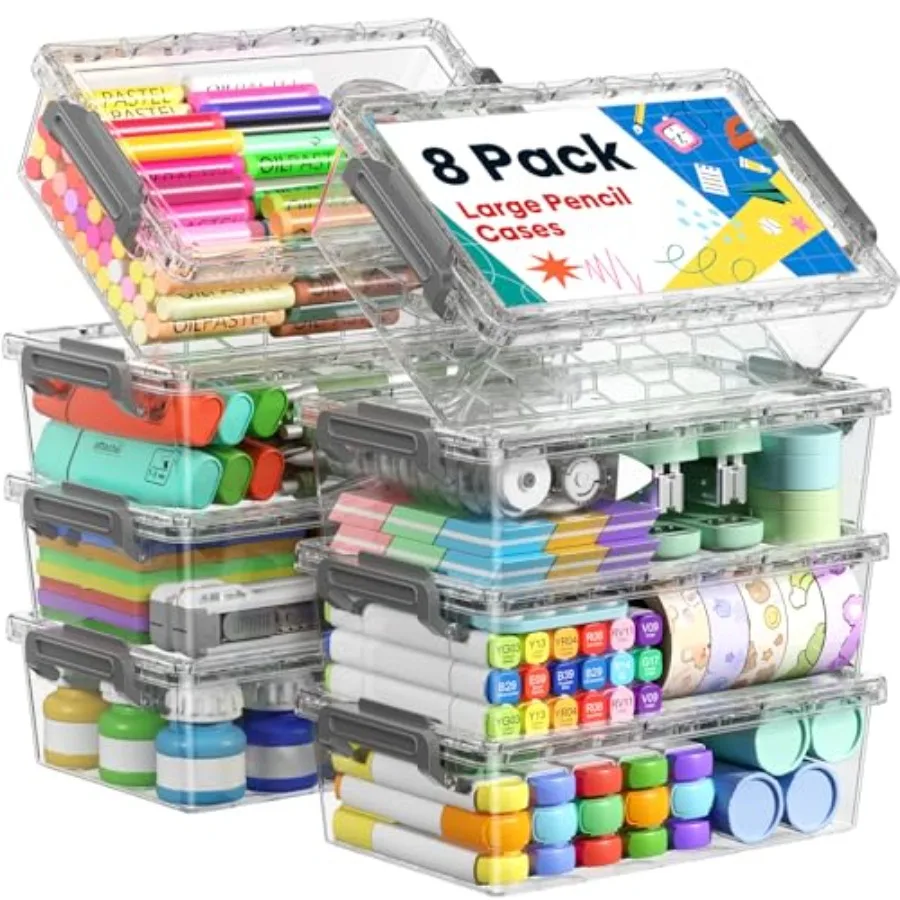 8 Pack Large Pencil Box Set, Plastic Clear Pencil Case Marker Organizer, Crayon Box Craft Organizers, Stackable Storage Contain
8 Pack Large Pencil Box Set, Plastic Clear Pencil Case Marker Organizer, Crayon Box Craft Organizers, Stackable Storage Contain