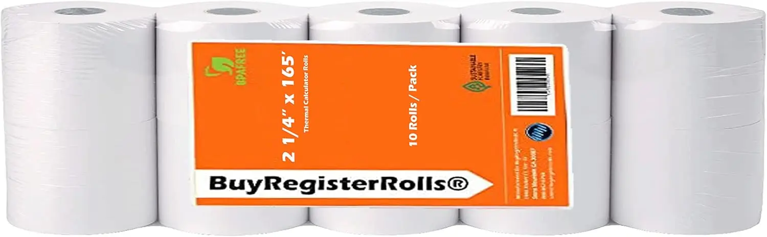 10 Rolls Thermal Paper, 2 1/4" X 165', Compatible with Cash Register Models
10 Rolls Thermal Paper, 2 1/4" X 165', Compatible with Cash Register Models