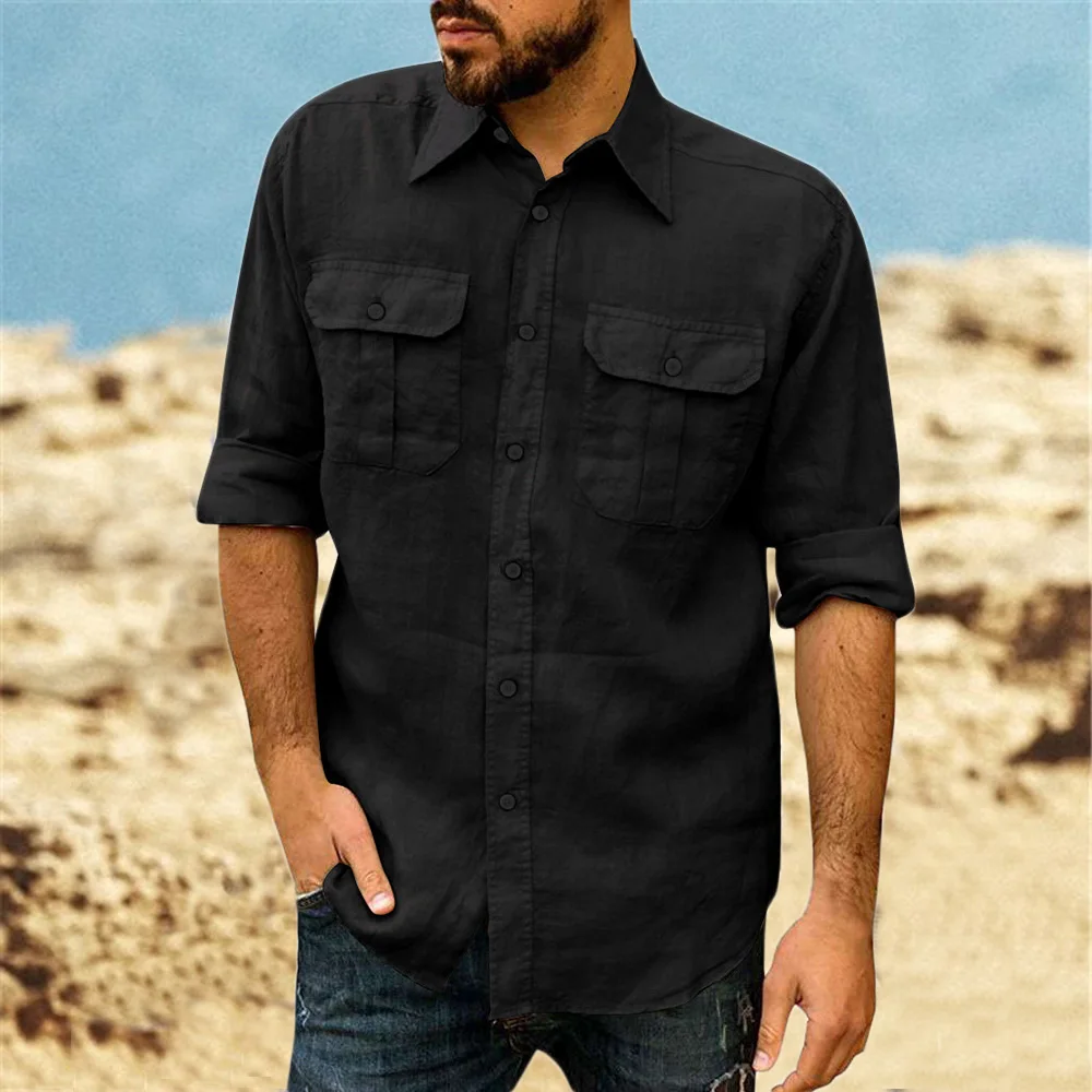 Cotton Linen Men's Classic Shirt Double Pocket Long Sleeve Casual Tops Lapel Solid Color Lightweight Shirt Trendy Male Clothing
Cotton Linen Men's Classic Shirt Double Pocket Long Sleeve Casual Tops Lapel Solid Color Lightweight Shirt Trendy Male Clothing