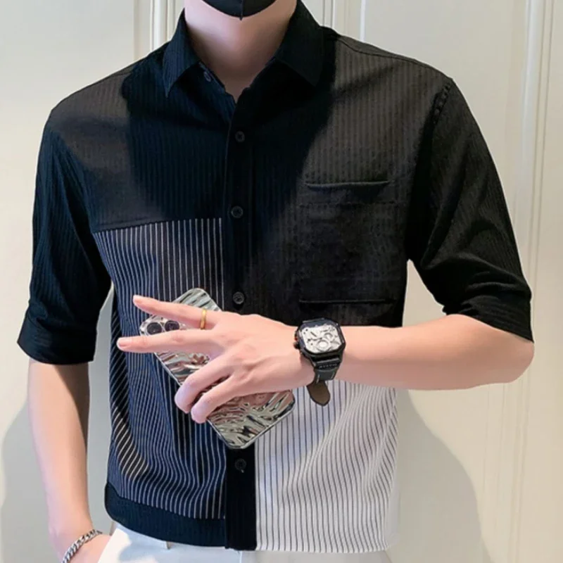 Half Sleeve Black White Shirts for Ment Striped Original Aesthetic Summer Normal Designer Silk Korean Style New in Sale Man Shir
Half Sleeve Black White Shirts for Ment Striped Original Aesthetic Summer Normal Designer Silk Korean Style New in Sale Man Shir