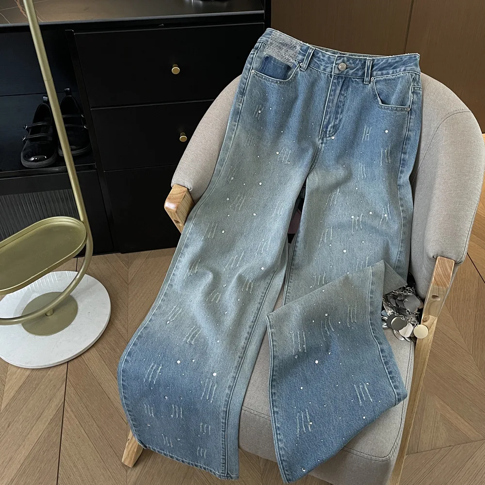 Fashion Women Gradient Blue Diamond Studded Jeans High Waist Straight Leg Denim Pants Spring Autumn Chic Female Trousers
Fashion Women Gradient Blue Diamond Studded Jeans High Waist Straight Leg Denim Pants Spring Autumn Chic Female Trousers