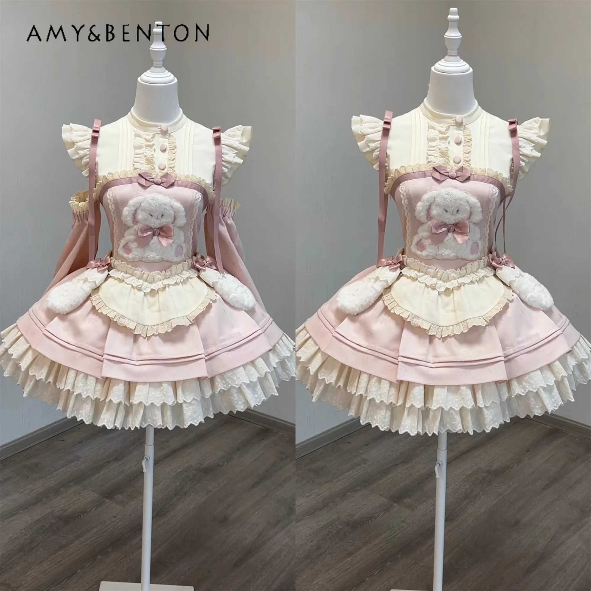 Pink Lolita Rabbit Printed Princess Tutu Dresses Sweet Cute Bow Splicing Color Flying Sleeves High Waist Mini Dress Women Daily
Pink Lolita Rabbit Printed Princess Tutu Dresses Sweet Cute Bow Splicing Color Flying Sleeves High Waist Mini Dress Women Daily
