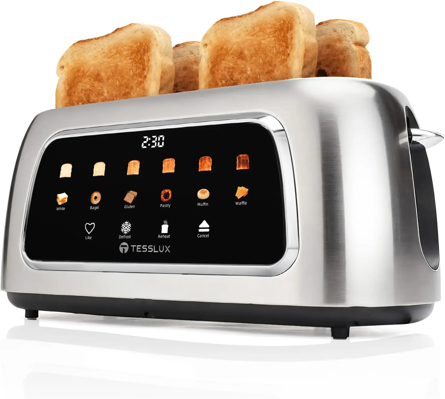 4-Slice Touchscreen Toaster with Digital Timer, Wide Slots for All Breads, Defrost & Reheat Functions
4-Slice Touchscreen Toaster with Digital Timer, Wide Slots for All Breads, Defrost & Reheat Functions