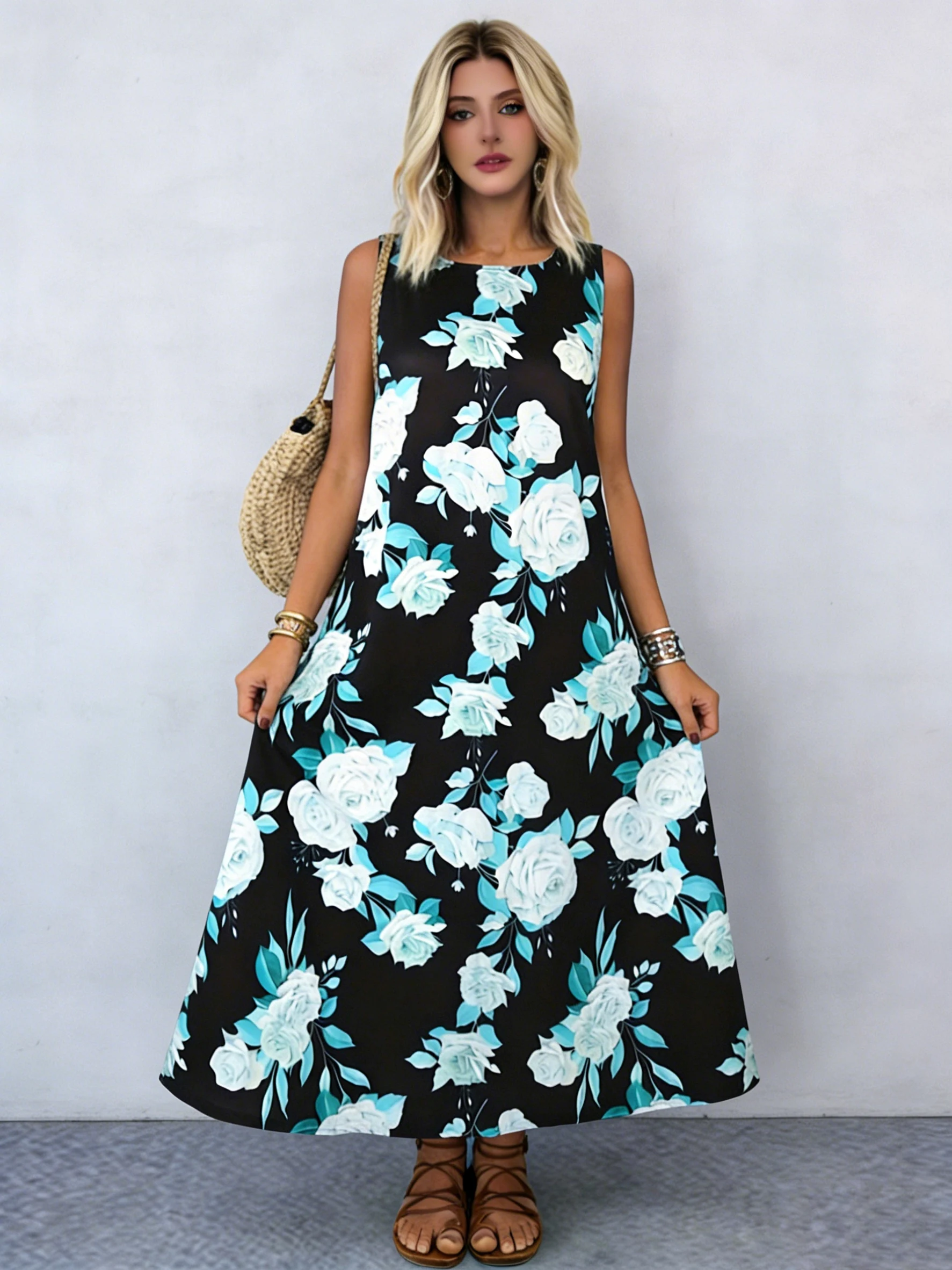 Женское черно-белое платье макси без рукавов с цветочным принтом больших размеров, повседневное струящееся длинное платье свободного кроя, 2025 г.
Женское черно-белое платье макси без рукавов с цветочным принтом больших размеров, повседневное струящееся длинное платье свободного кроя, 2025 г.