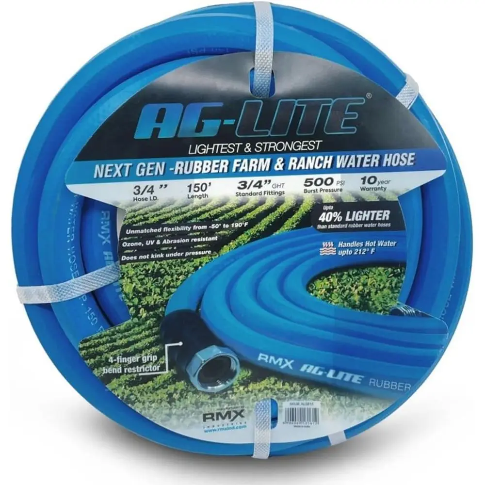 AG-LITE AL34150 3/4" x 150' Rubber arm & Ranch Water Hose, Lightweight, 500 PSI, 50 to 190 Deg, Polyester Braided, Brass GHT itt
AG-LITE AL34150 3/4" x 150' Rubber arm & Ranch Water Hose, Lightweight, 500 PSI, 50 to 190 Deg, Polyester Braided, Brass GHT itt