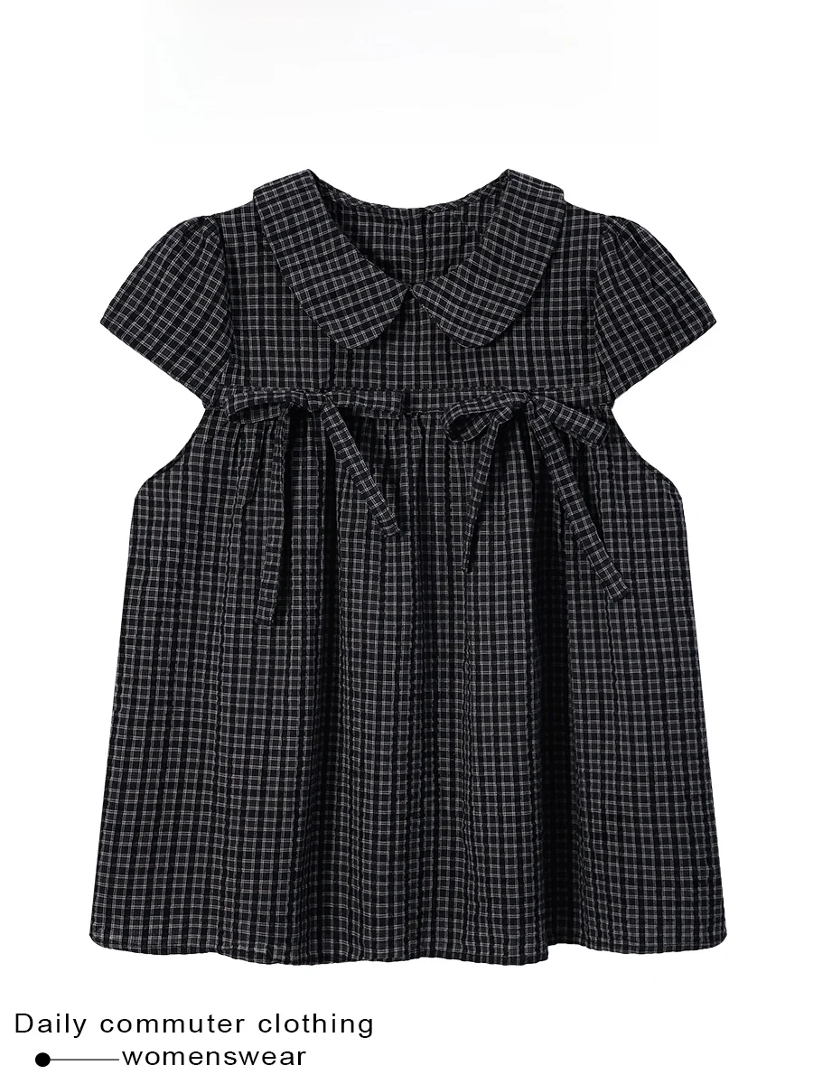 Coshehkg Retro Color Block Doll Collar Shirt Women's New Summer Belted Knot Slimming Top Vintage Style Bubble Sleeve
Coshehkg Retro Color Block Doll Collar Shirt Women's New Summer Belted Knot Slimming Top Vintage Style Bubble Sleeve